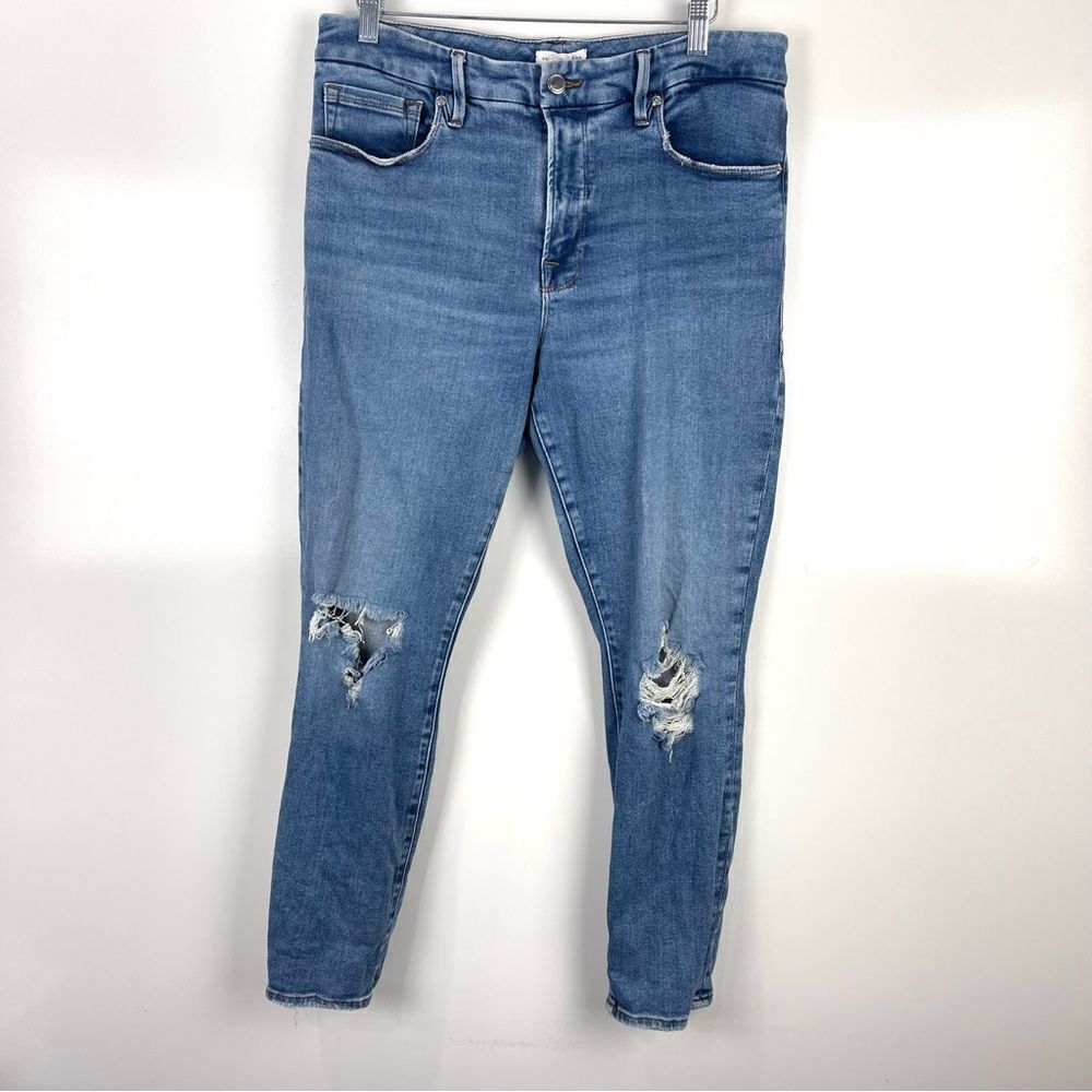Good American Good Legs Ripped High Waist Ankle Skinny Jeans Women's Sz 14/32
